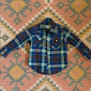 Boys Plaid Button-Down Shirt in Blue & Green
